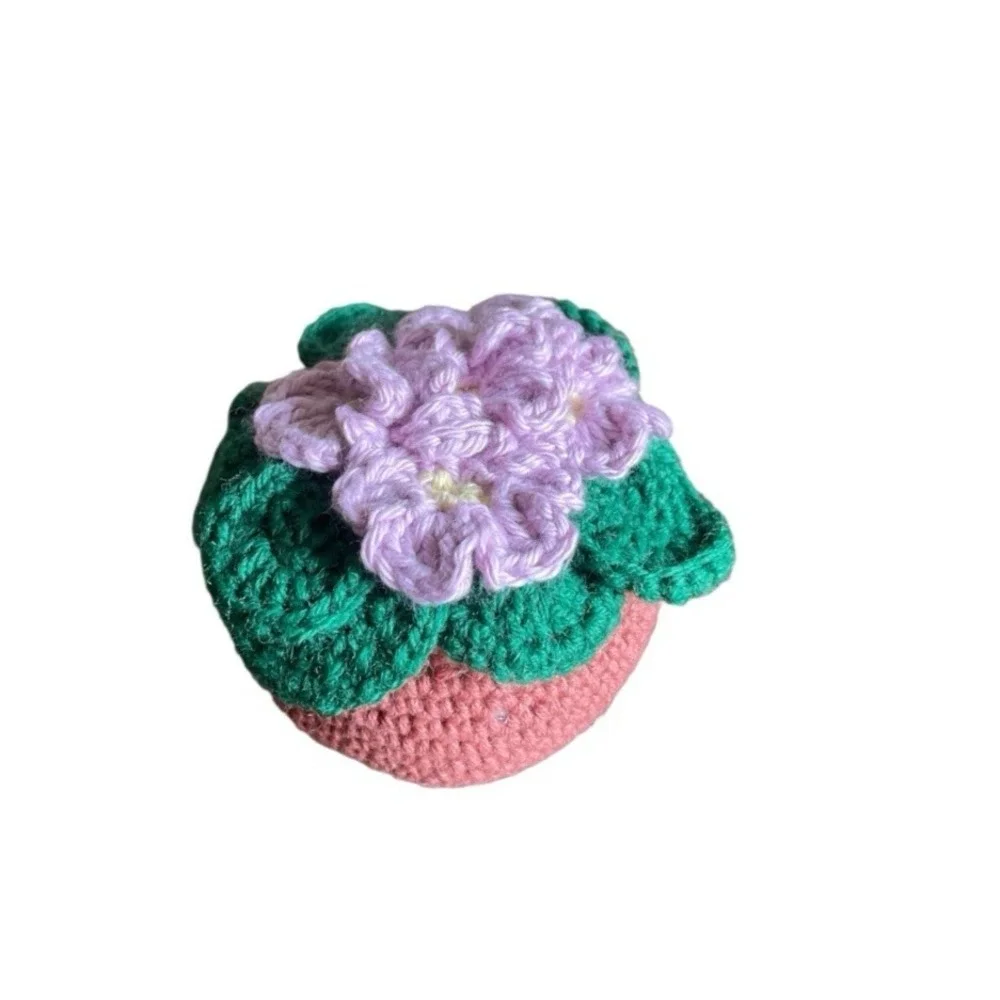 Handmade Crochet African Violet Desk Office Decor Gift for Plant Lovers Purple